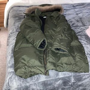 Olive green parka with fur hood